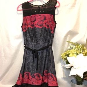 Desigual Black,Red,Silver Sleeveless, Flared dress